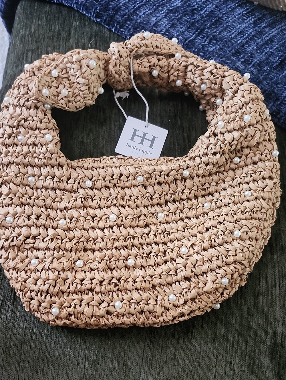 Haute Hippie Pearl-Embellished Woven Straw Tote Bag - Brown Viral Hobo Bag New - Picture 11 of 11